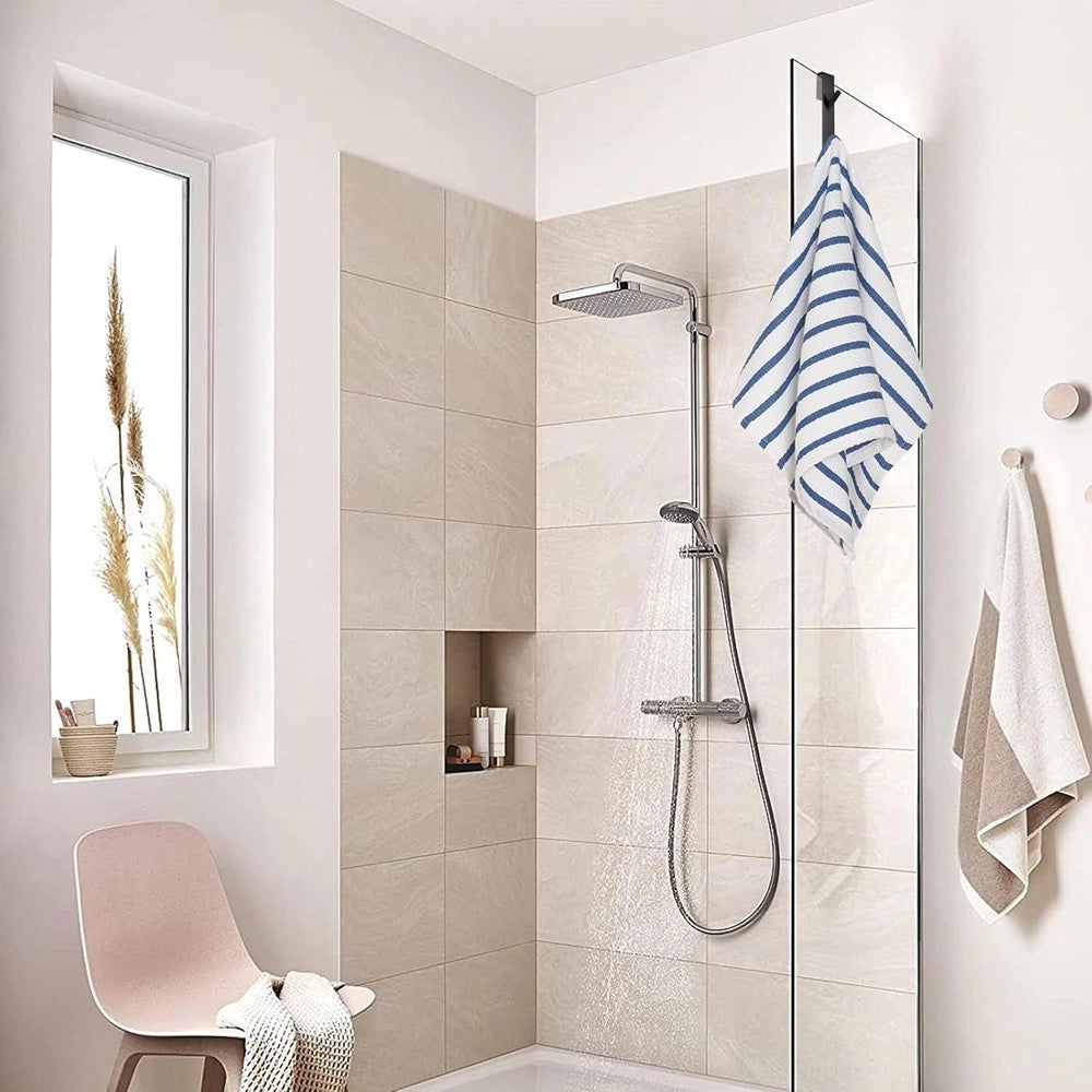 Trade Shop - Gancio Doppio Per Porta Box Doccia Appendere Asciugamani Bagno 4x18cm Nero 87771 -