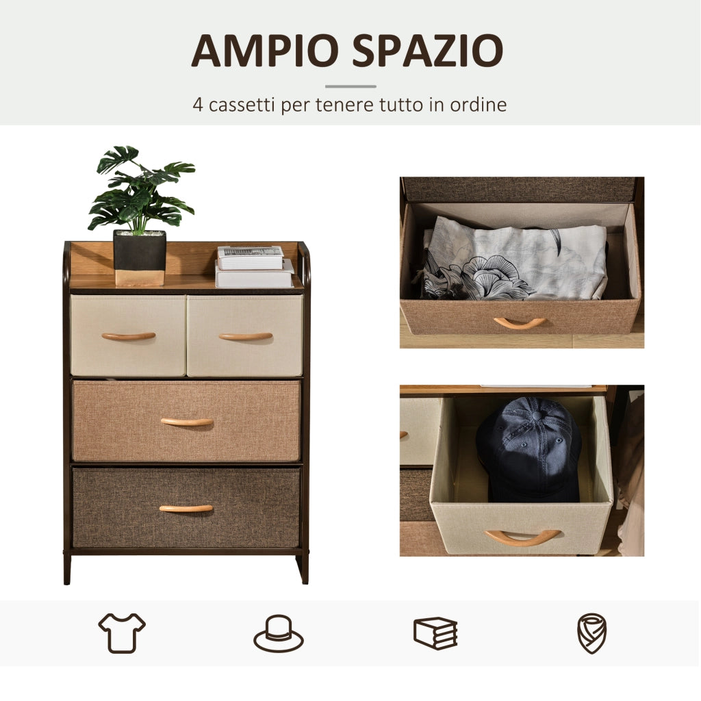 Cassettiera Tessuto 4 Cassetti Pieghevoli ¨C Zephmum ¨C 58x29x78.5cm Multicolore