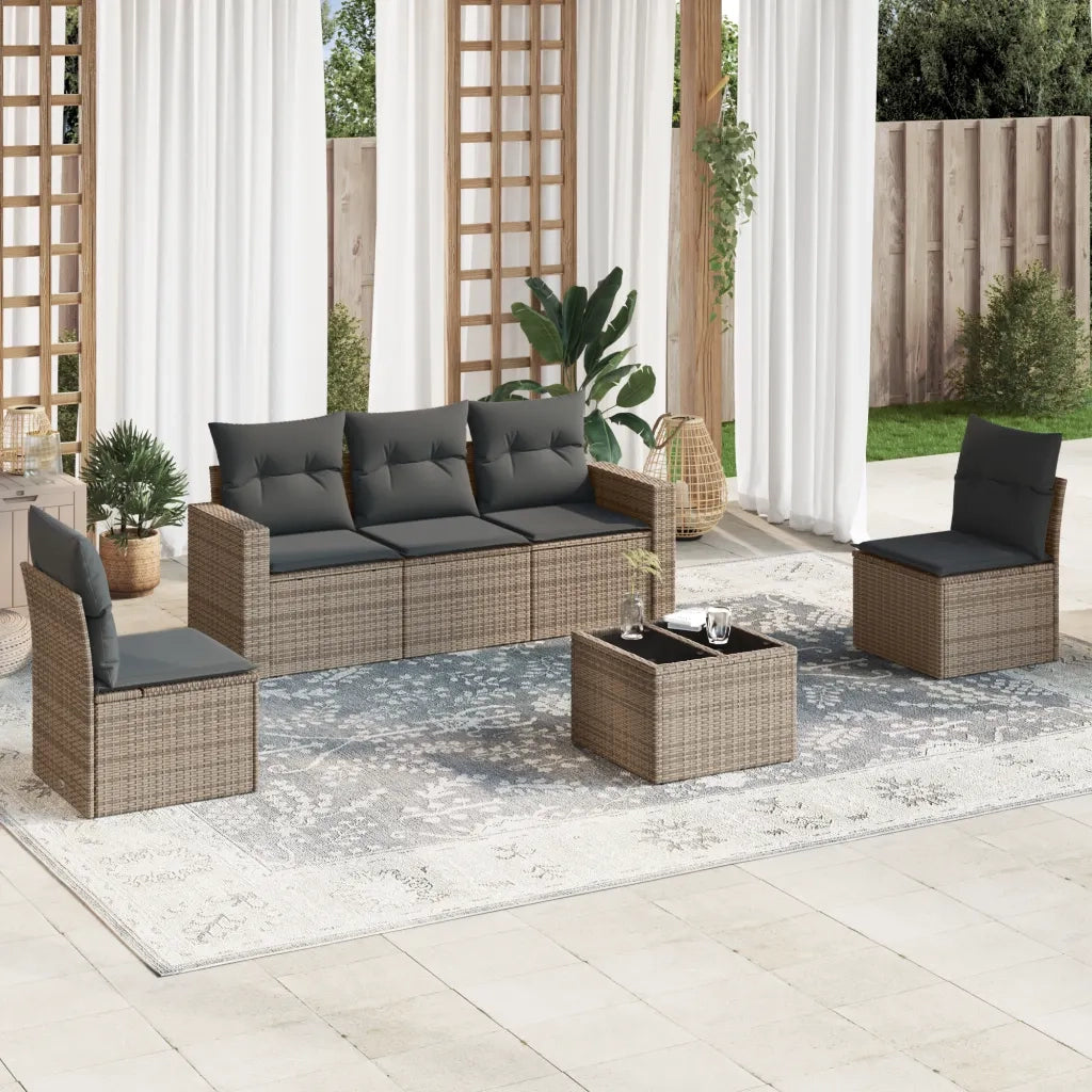 Set Divano da Giardino 6 pz con Cuscini Grigio in Polyrattan 3218790