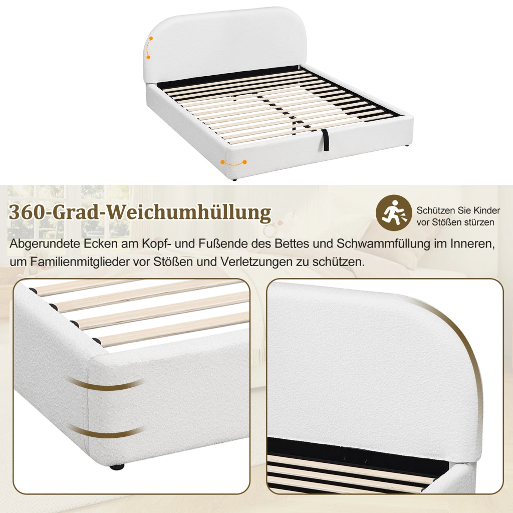 letto imbottito bouclé beige 180 x 200 cm