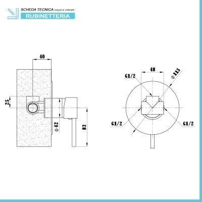 Kit doccia Kant completo di miscelatore a incasso con braccio doccia e soffione tondo