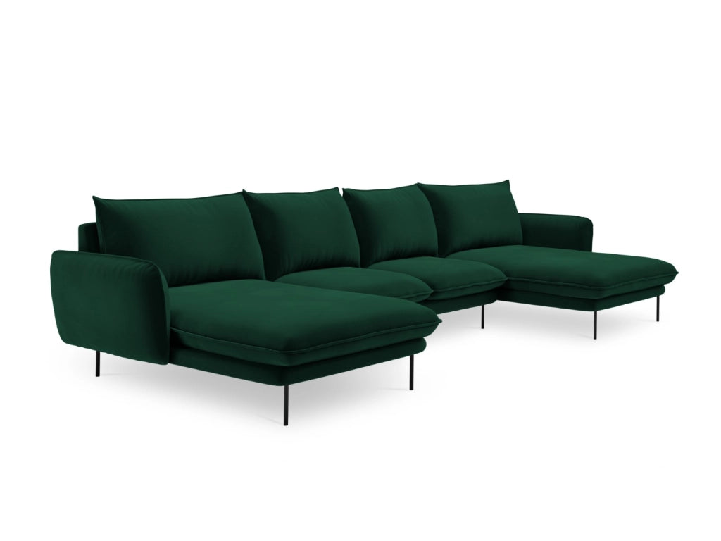 Cosmopolitan Design - Divano panoramico "Vienna" 6 posti in velluto verde bottiglia 
