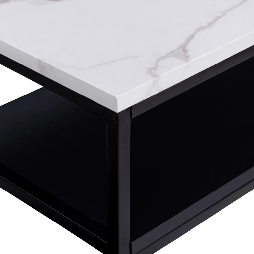 IDMarket - Consolle doppia effetto marmo e legno nero, base in metallo ALASKA