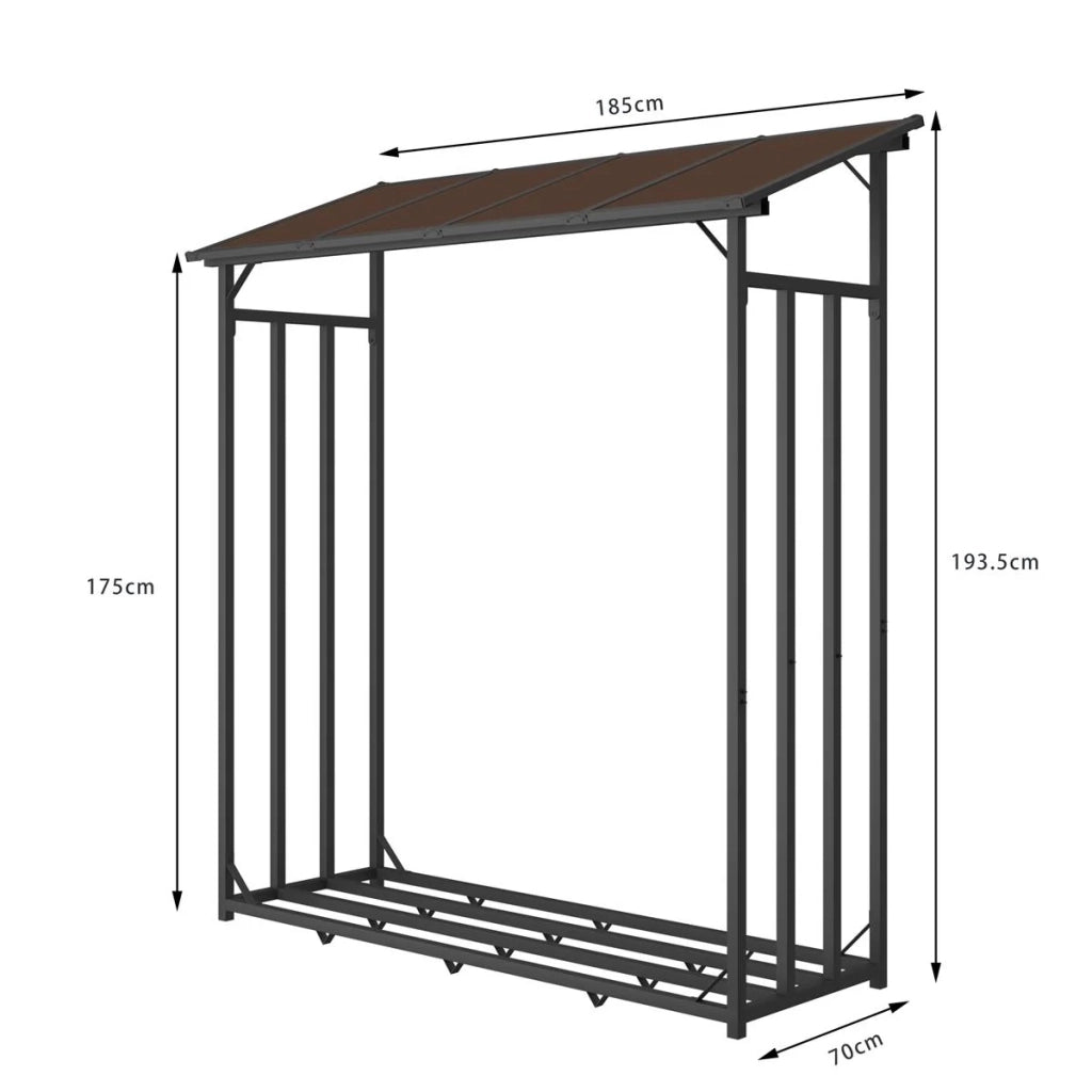 Portalegna in metallo antracite XXL 175 x 70 x 193,5 cm con tetto