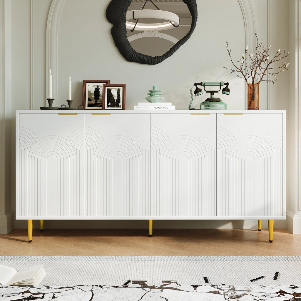 Credenza con 4 ante e ripiani regolabili; soft-close - per soggiorno - bianco