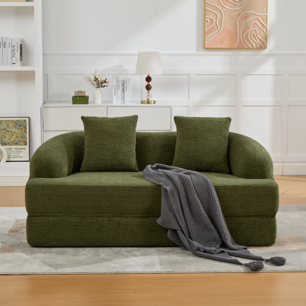 Divano letto pieghevole in chenille verde, design multifunzionale per ambienti moderni