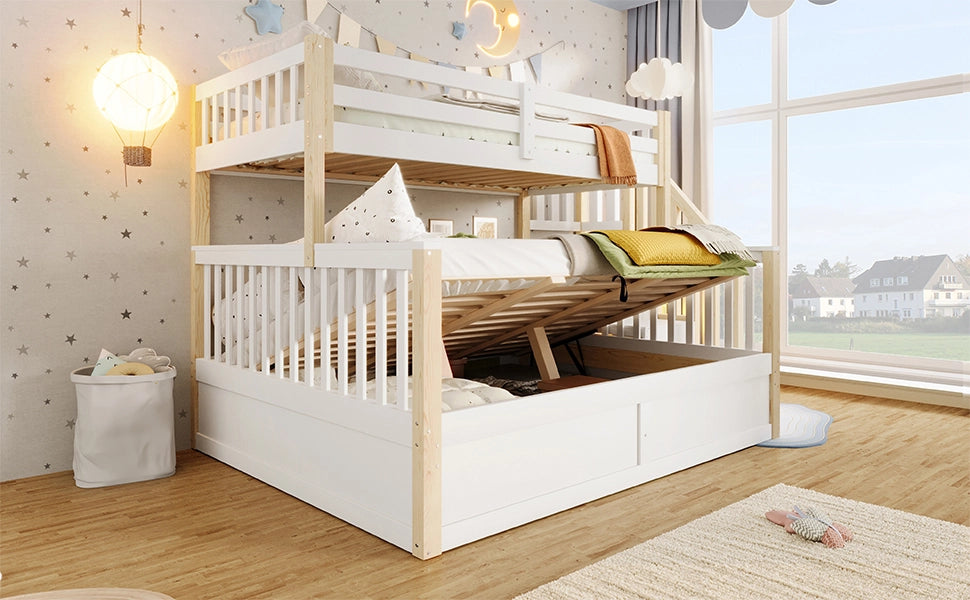 LETTO a castello 90x200 cm+140x200 cm in pino e MDF bianco/naturale