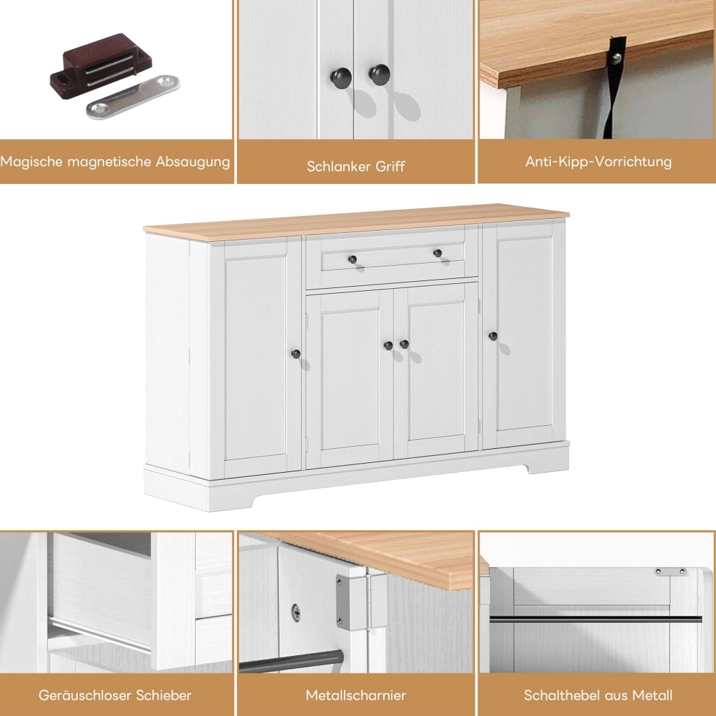 Credenza da cucina 138 cm con cassetto e ripiani regolabili