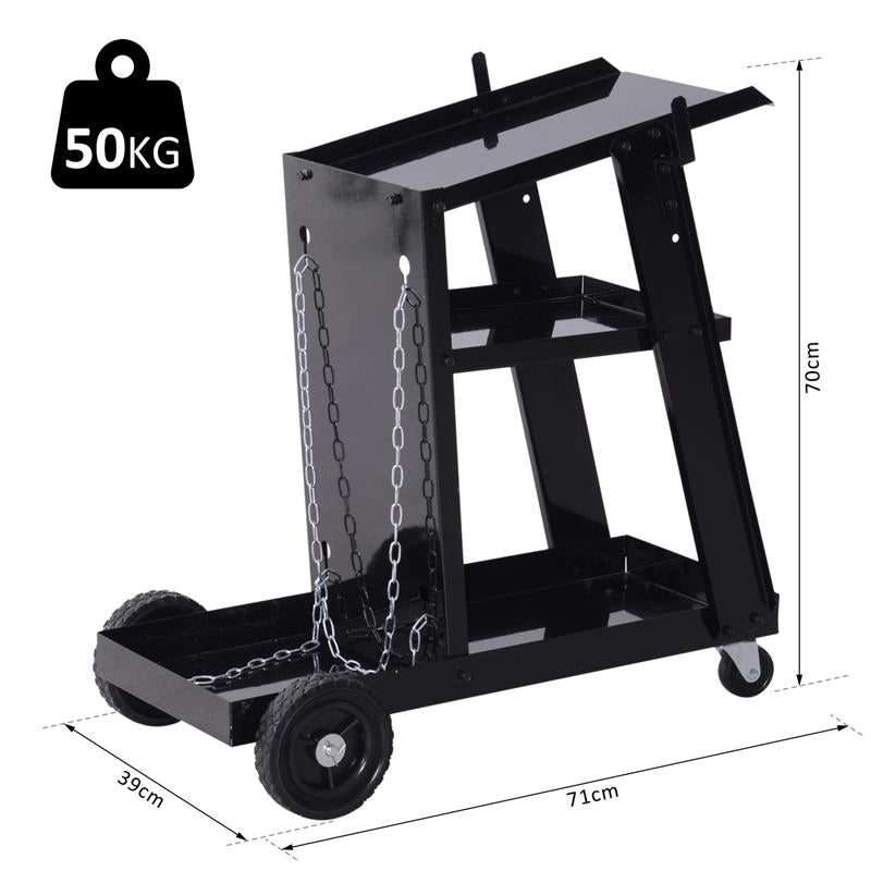 CARRELLO DA OFFICINA PORTA IMPIANTO DI SALDATURA 3 RIPIANI 4 RUOTE NERO