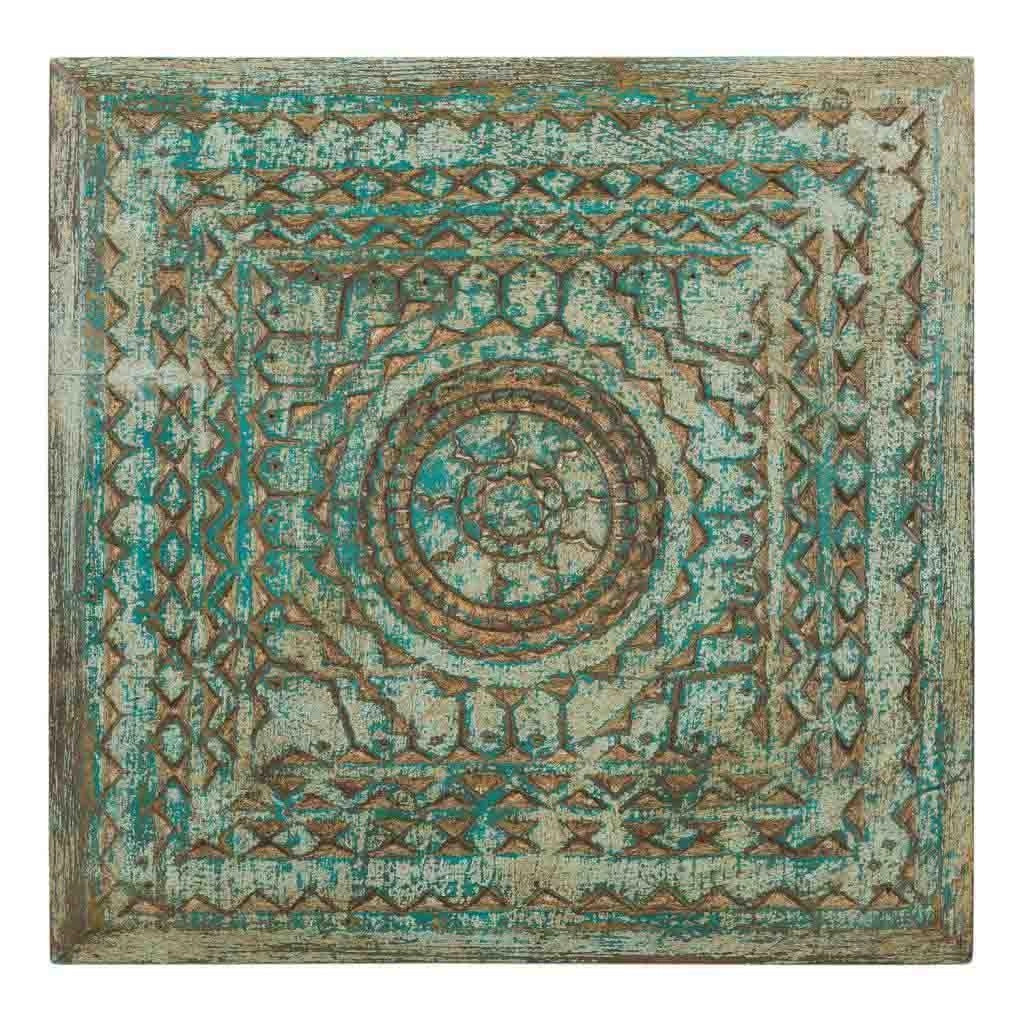 Tavolino da centro in legno intagliato finitura artigianale 33x33x14