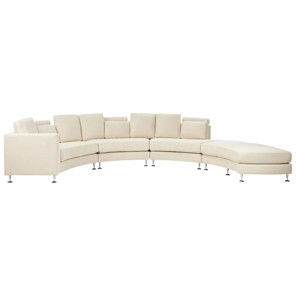 Divano Curvo Beige Tappezzeria Modulare 8 Posti Poggiatesta Regolabile Moderno