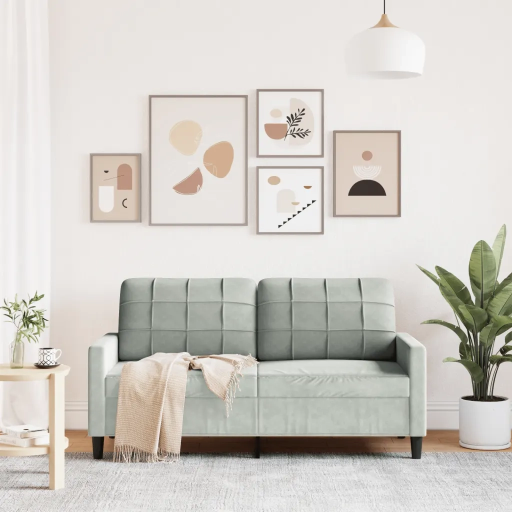 Divano a 2 Posti-Sofa 2 Posti Grigio Chiaro 140 cm in Velluto 354525