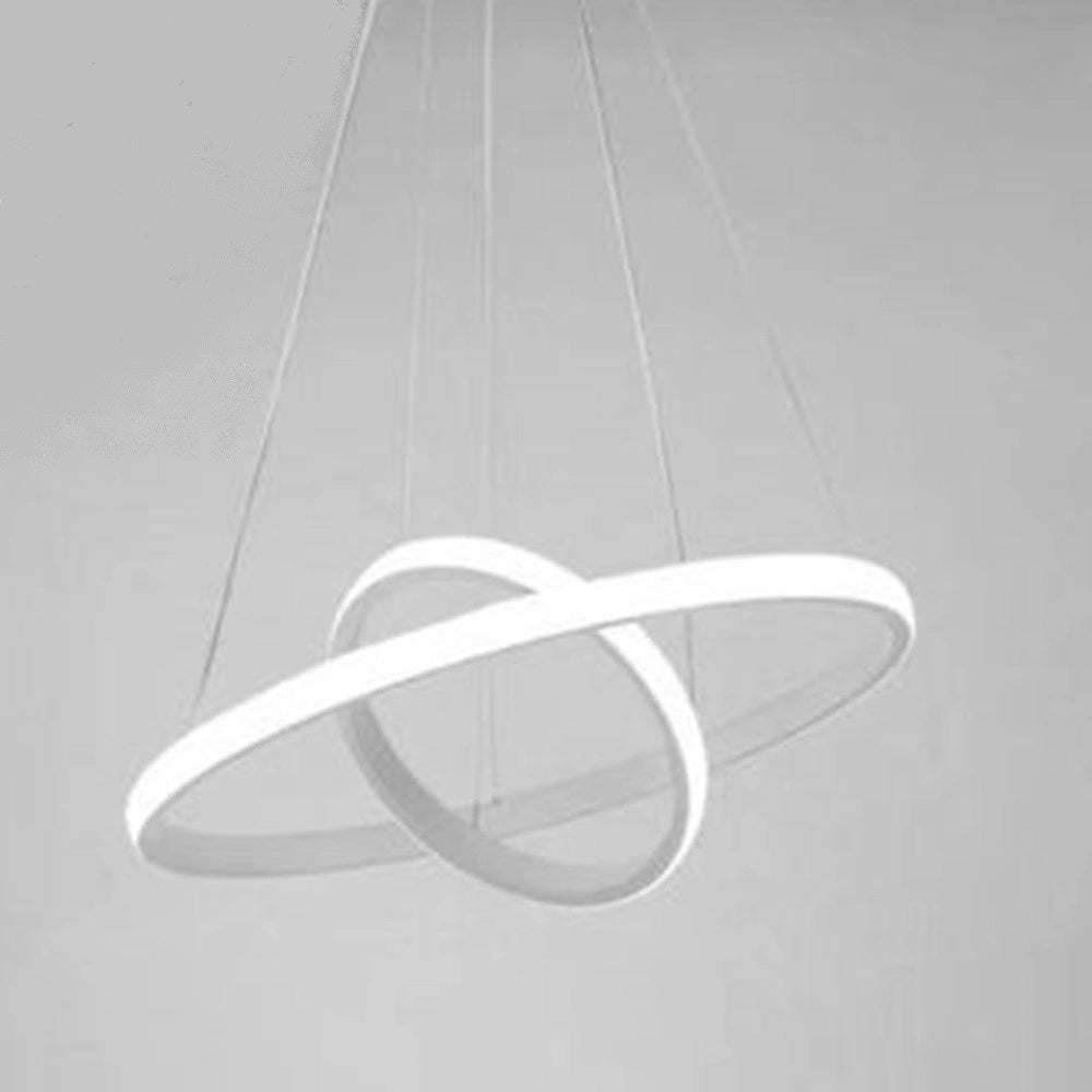 Trade Shop - Lampadario Sospeso Led 60w 2 Cerchi Pendente Rotondo Anelli Bianco Luce 6500k 50286 -