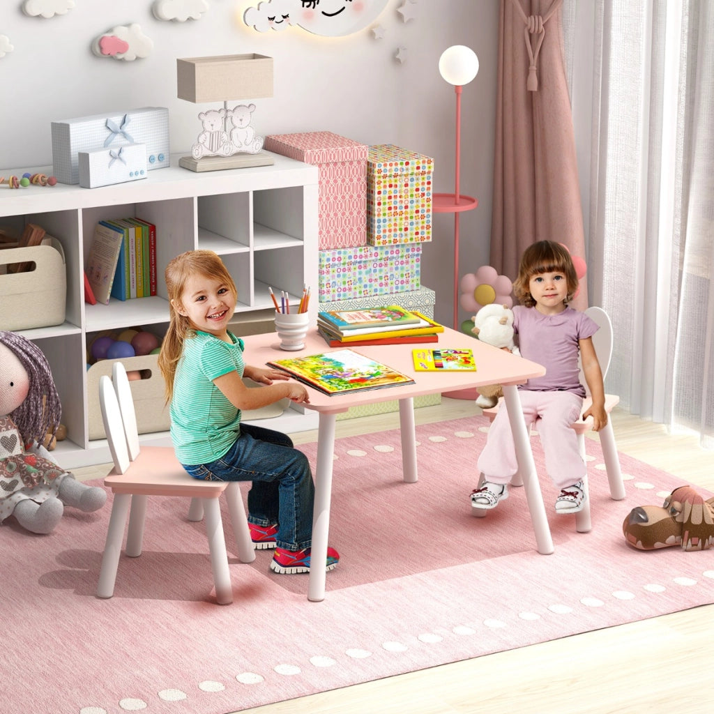 Libreria 360¡ã rotante bambini e set tavolo sedie bambini rosa, Libreria rotante 2 ripiani e set tavolo sedie legno-Per i bambini