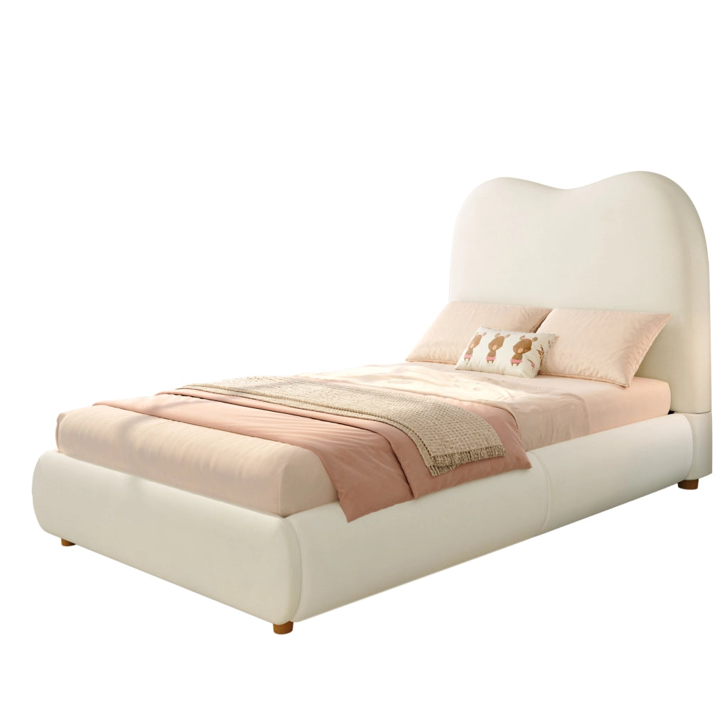 Letto imbottito per bambini 90x200 cm con contenitore e rete a doghe; velluto beige