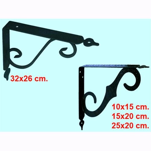 Mensola in ferro lavorato verniciato Nero stile Brackets - 10x15 cm. Conf. 2 Pz
