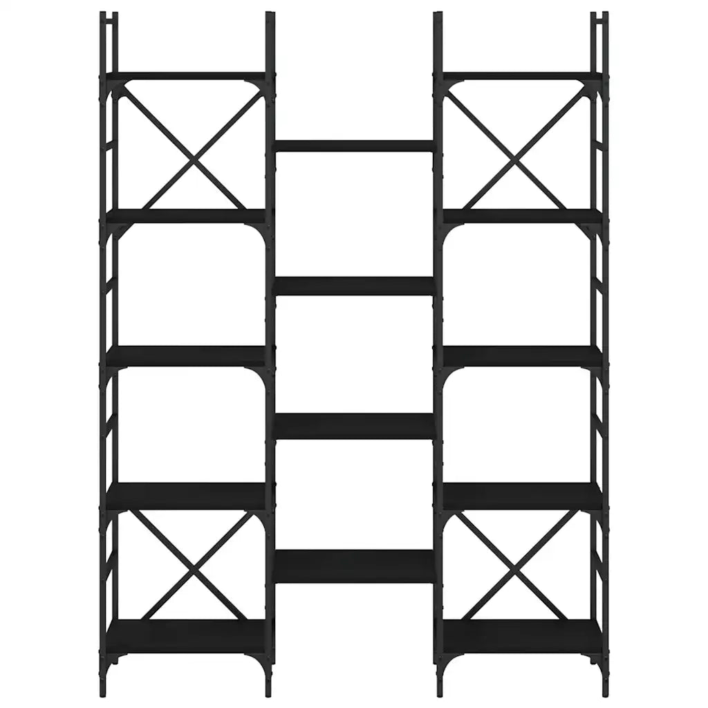 Libreria-Scaffale per Libri-Mobile di Stoccaggio Nera 127,5x28,5x172,5 cm in Legno Multistrato