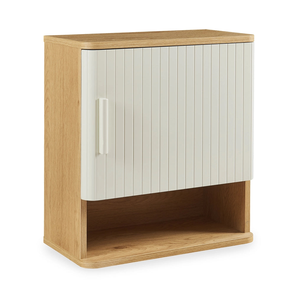 Armadietto a Muro Ferrersp per Bagno Mobile da Parete 50 x 45 x 24 cm - Effetto Rovere / Avena Oatmeal [en.casa]