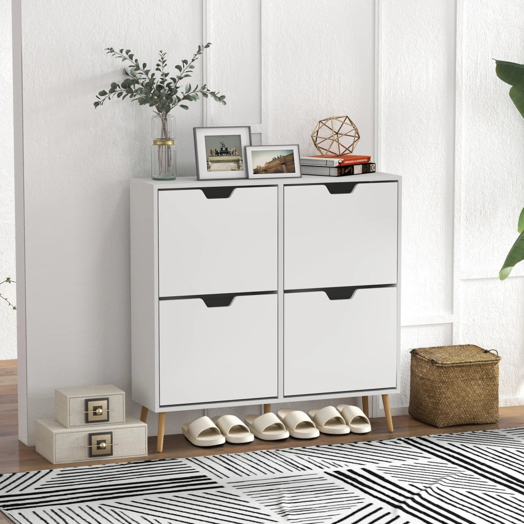 Cassettiera Zapatero con 4 Cassetti e Patine in Legno ¨C zephmum ¨C Bianco 95x26x95 cm