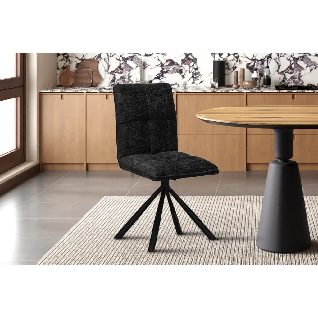 Sedia da pranzo girevole DANIEL - Tessuto grigio scuro - Gambe in metallo nero - Altezza 96,5 cm - Stile design/industriale