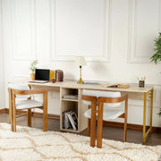 Scrivania Violet, Scrittoio multiuso, Tavolo per ufficio porta PC, Piano di lavoro, 240x60 h74 cm, Beige e Oro