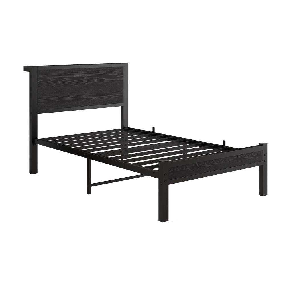 Giroletto Singolo in Metallo con Testiera Contenitore ¨C MINIMAL ¨C Nero 90x200