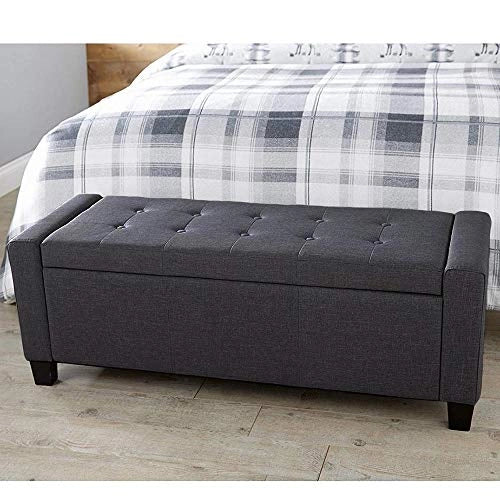 Cassapanca Pouf Contenitore Panca Fondoletto 110x40x40 cm in Tessuto Grigio Scuro