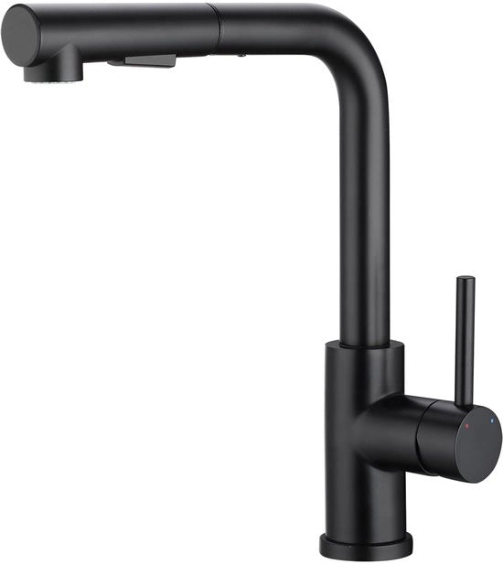 Keukenkraan 360° con 2 getti d'acqua, con sifone estraibile, in acciaio inox, a pressione alta