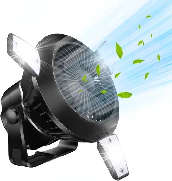 Ventilatore da campeggio con torcia a LED alimentato da energia solare e ganci per attività all'aperto Ventilatore da auto