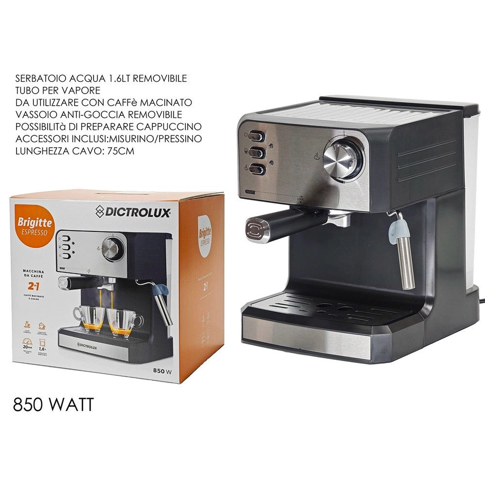 Trade Shop - Macchina Da Caffè Espresso Macinato O Cialde 2in1 850w Con Lancia Vapore Per Cappuccini -