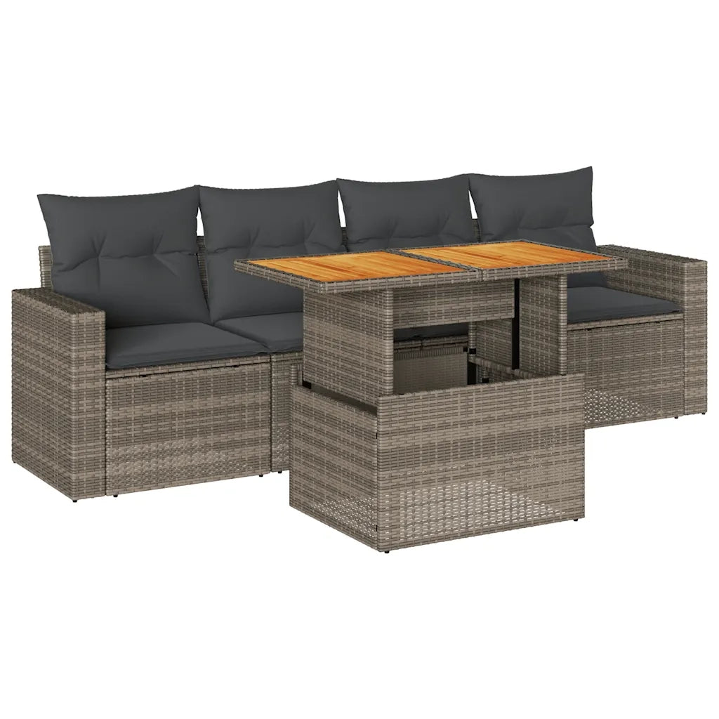Set Divano da Giardino 5 pz con Cuscini Grigio in Polyrattan 3326986