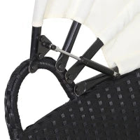 Set 4 Pzi Divano Circolare da Giardino, Mobili Componibili Rattan Nero, Tettuccio e Cuscini Beige 180x175x147cm