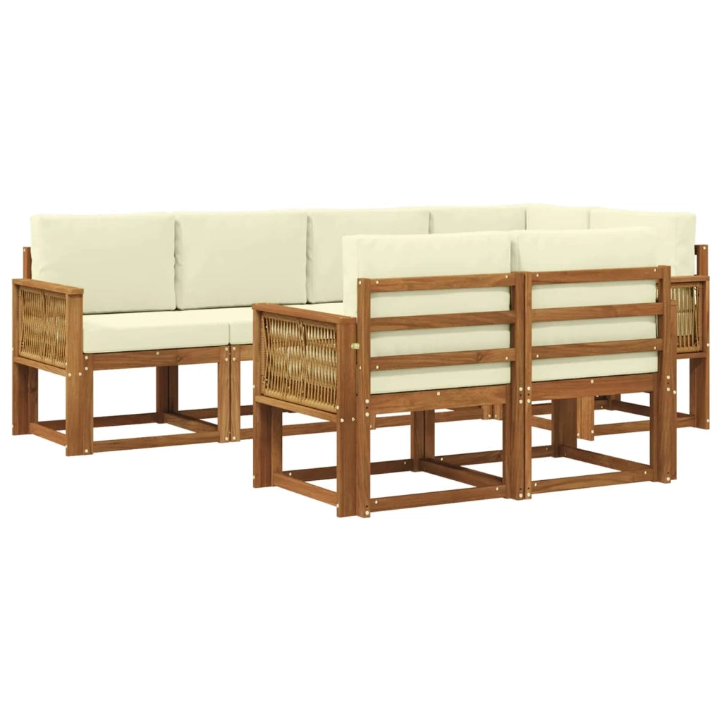 Set di divani da esterno 7 pcs Naturale e Crema Poliestere