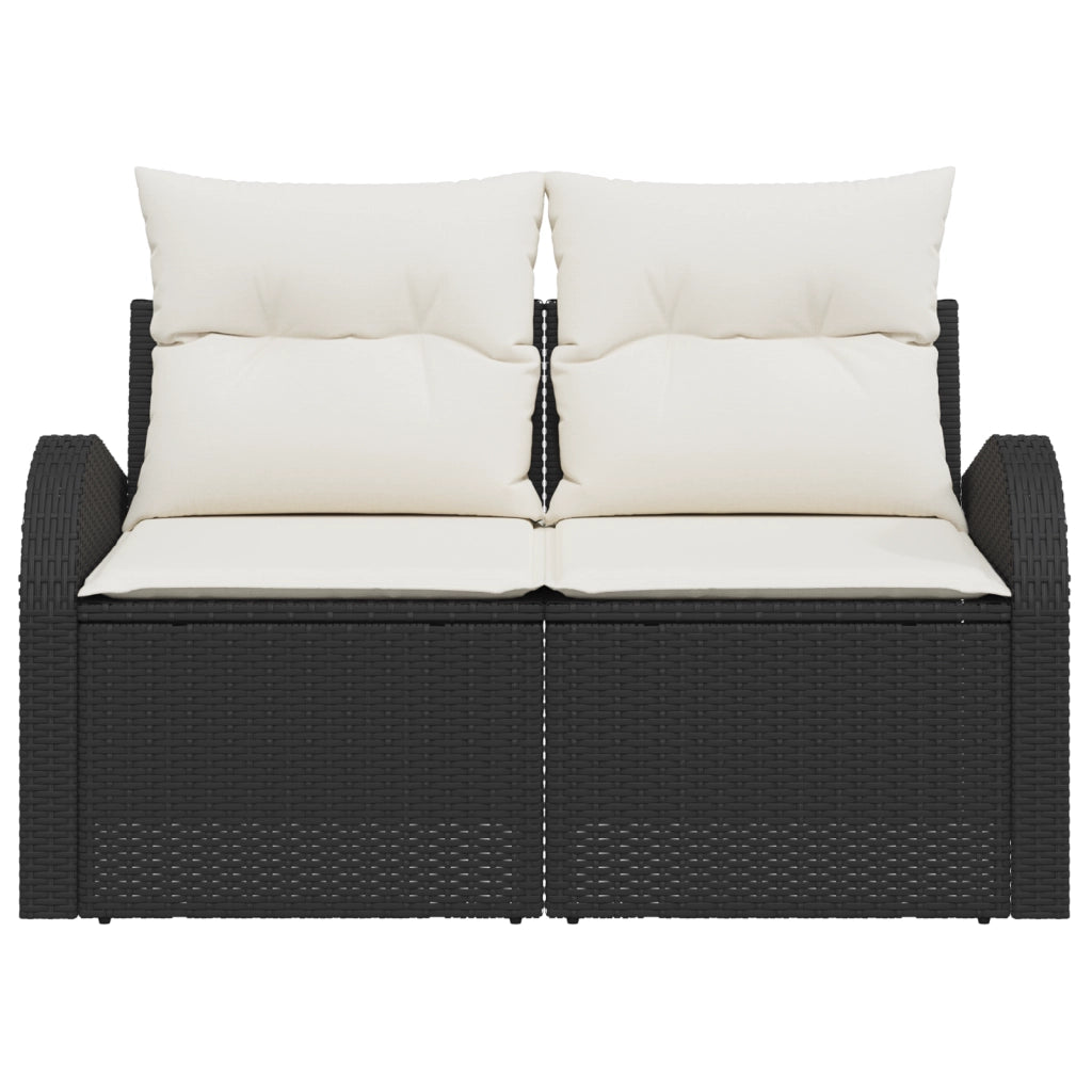Divano da Giardino 2 Posti con Storage & Cuscini Nero Rattan Sintetico