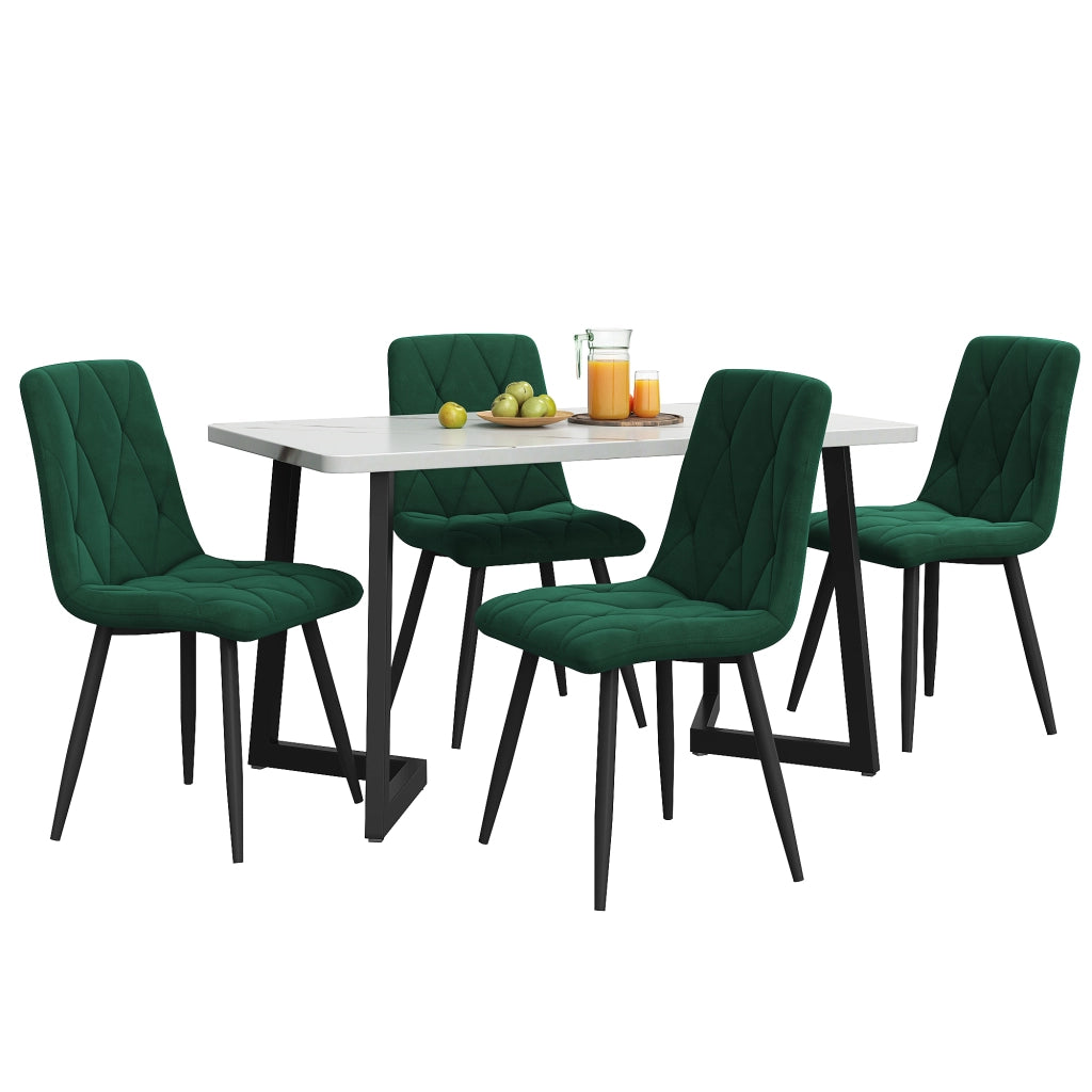 Tavolo da pranzo con 4 sedie in velluto e gambe nere, set moderno per cucina e sala da pranzo, in MDF, verde