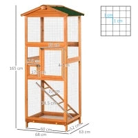 Gabbia per Uccelli Alta 165cm in Legno da Esterno con 2 Porte e Vassoio Estraibile, Arancione