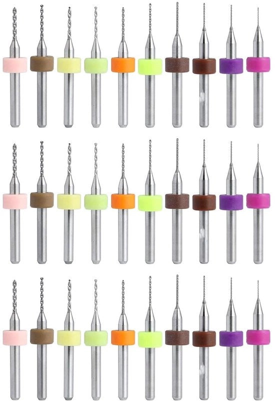 30 pezzi di punte per microbore per diametri da 0,10 mm a 10 mm per accessori elettronici mini per piastre di stampa PCB (3 pezzi per set)