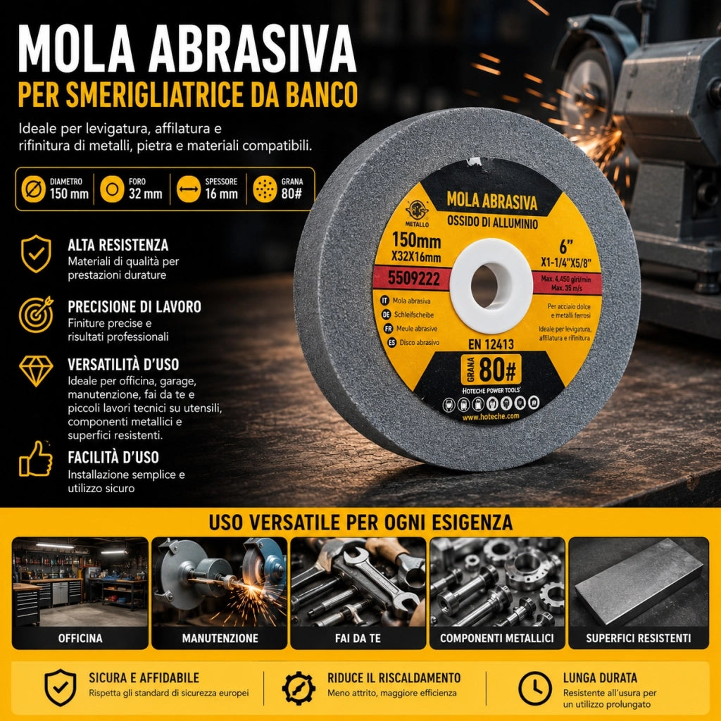 Disco Mola Pietra Abrasiva 150x32x16 mm Grana 80 Smerigliatrice 550922