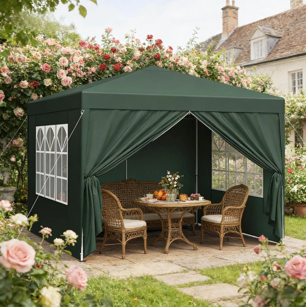 Gazebo pieghevole 3x3 m verde con pareti laterali