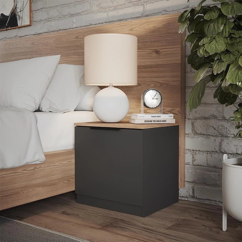 Comodino camera da letto Betti, Antracite/Sonoma, 50 x 50 cm, per riporre oggetti di uso quotidiano e combinabile