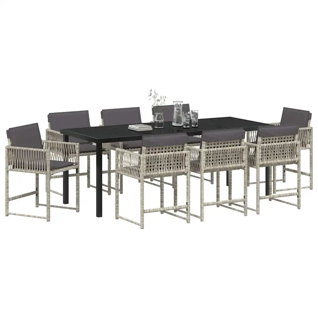 Set da Pranzo per Giardino 9 pcs Grigio chiaro polyrattan