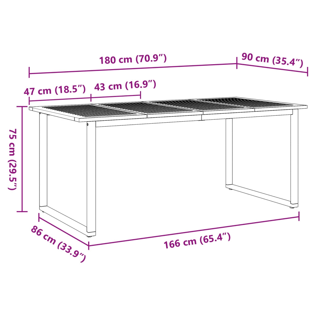 Tavolo da pranzo da esterno Grigio 180x90x75 cm Acciaio e Legno massello Acacia