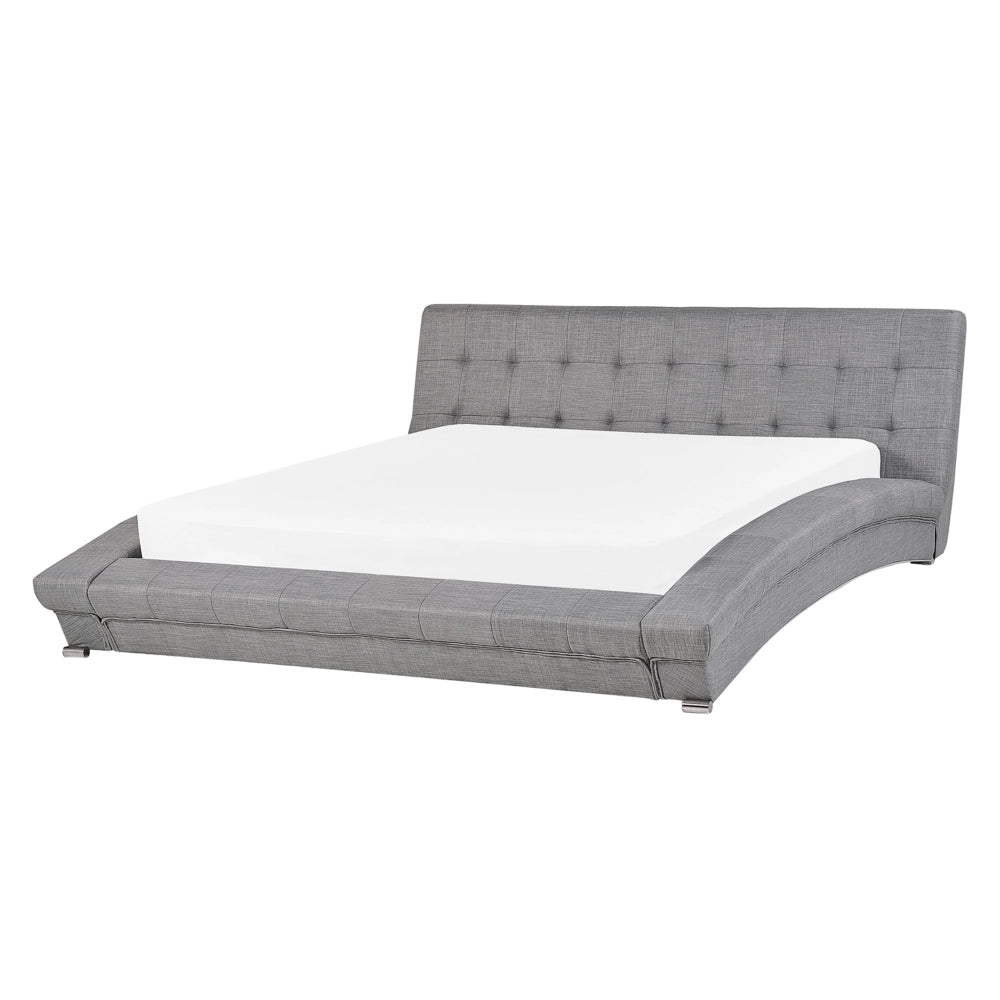 Letto ad acqua grigio tessuto 160 x 200 cm telaio ad arco testiera trapuntata