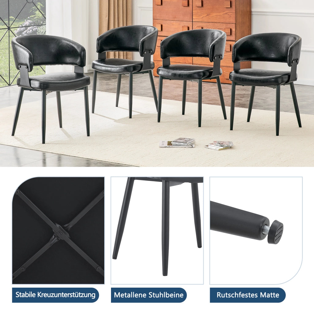 Sedia da Pranzo con Braccioli e Schienale Ergonomico in PU Nero 96 × 59.5 × 40 cm