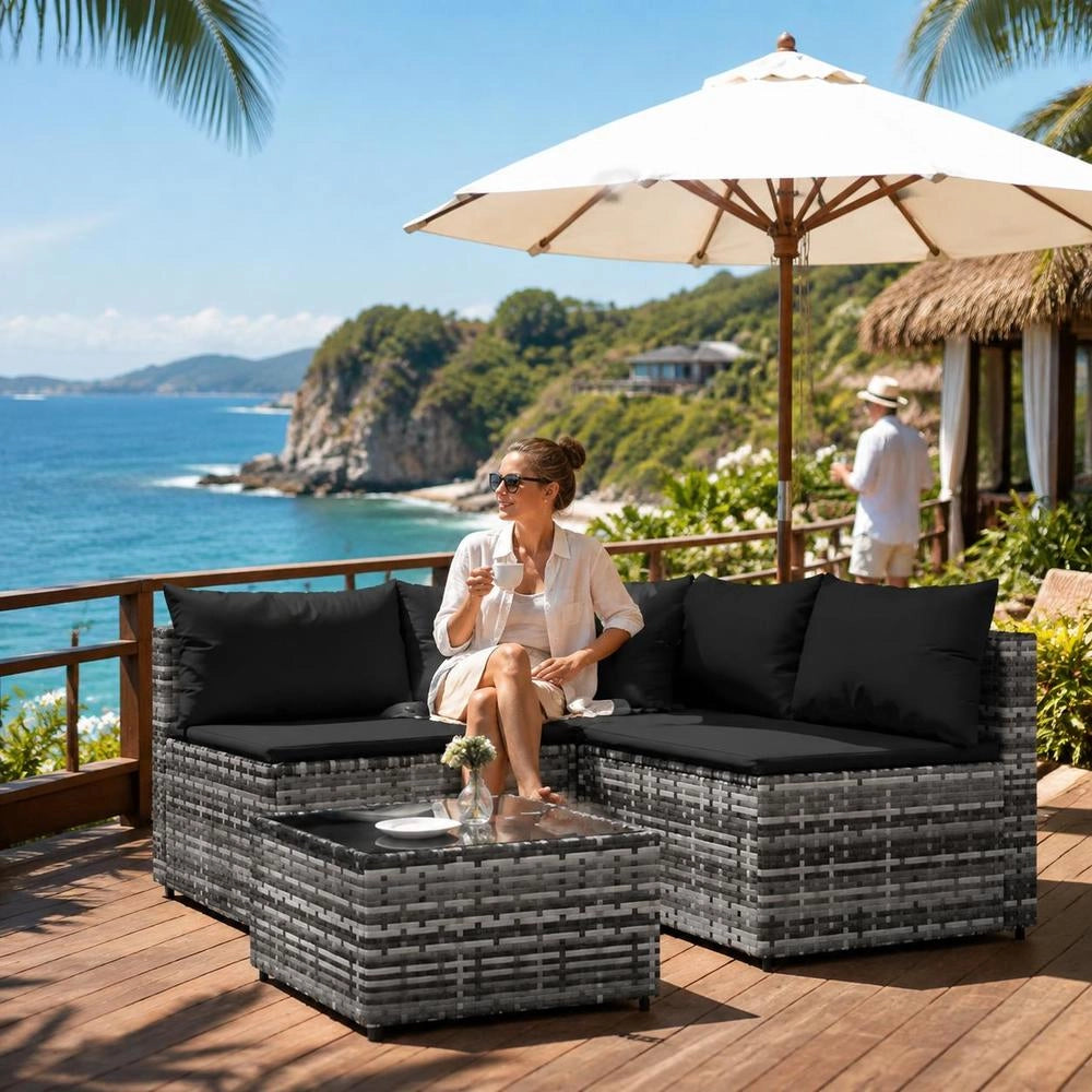 4-piece Garden Lounge Set With Cushions, Grey Poly Rattan