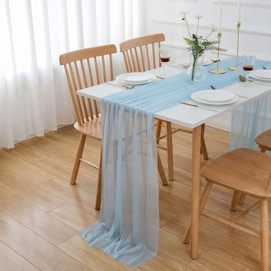 Decorazione per Tavolo Chiffon Blu 75 x 400 cm Tulle Decorativo Stoffa per Matrimoni e Battesimi Azzurro chiaro 4M