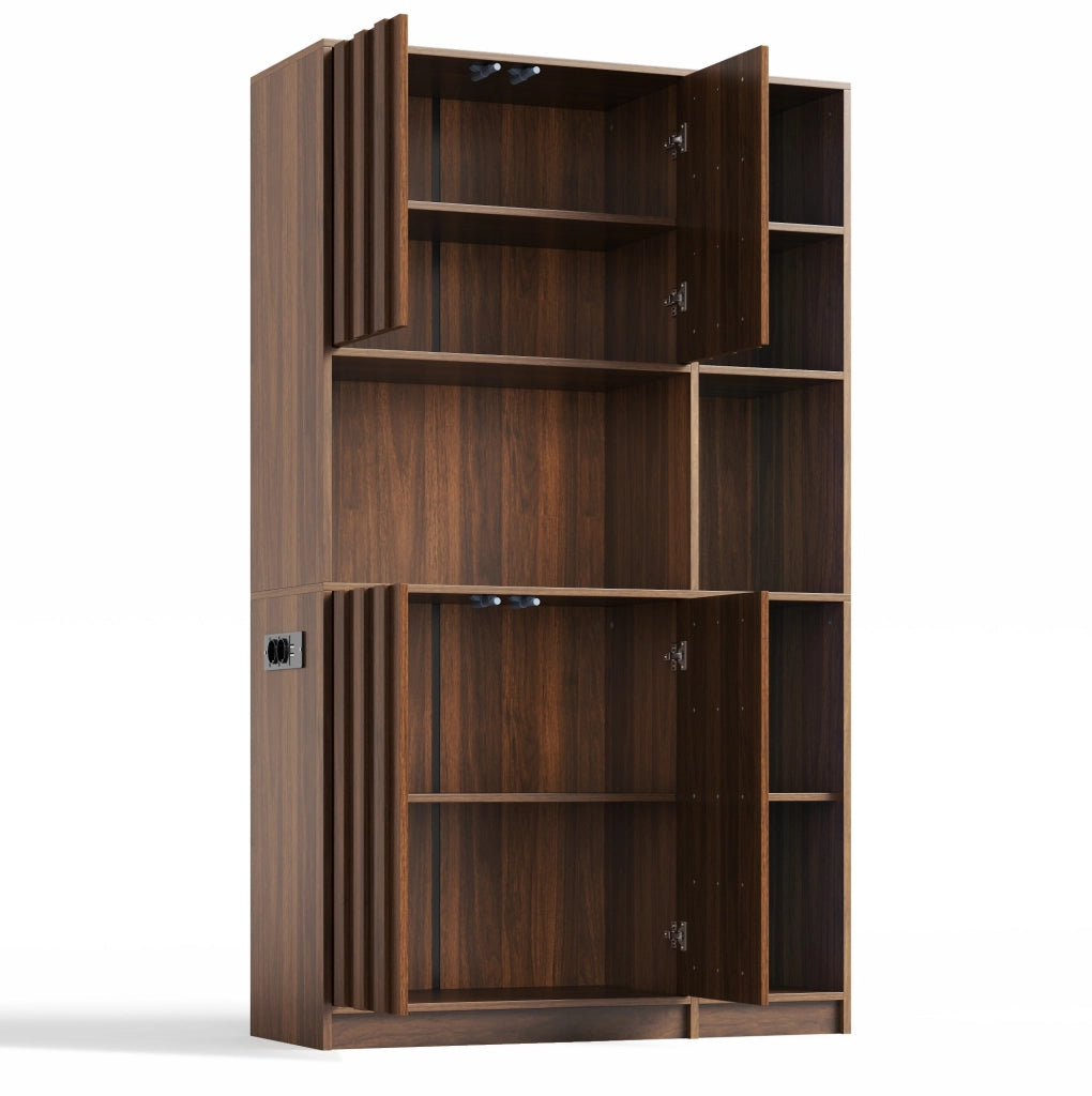 Colonna cucina 105x40x180 cm in MDF marrone, LED, prese e contenitore