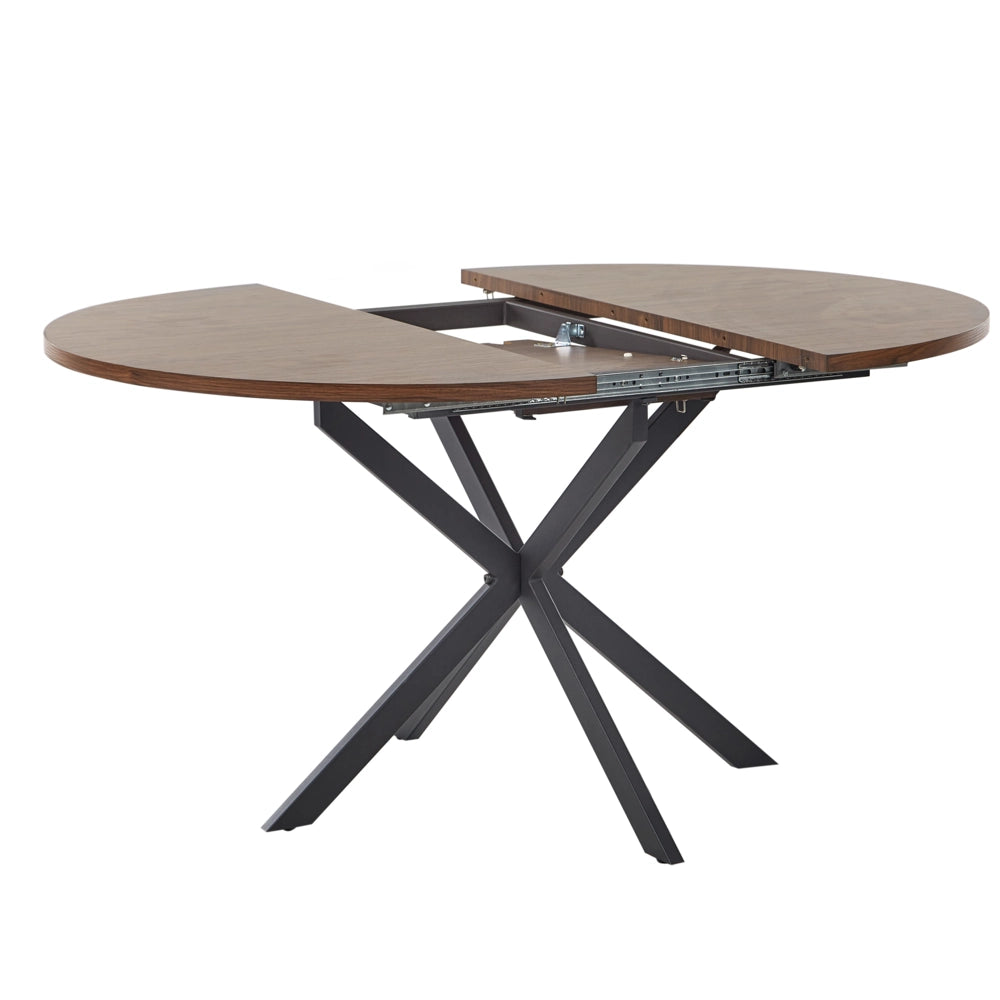 Tavolo da pranzo allungabile in legno scuro con piano in MDF nero e gambe in metallo 10/140 x 110 cm rotondo con 4 posti a sedere