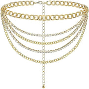 Cinturino a catena con perle multiple e strass - catena metallica per donna - accessorio per abiti e outfit