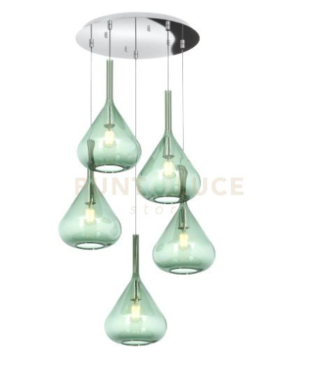 SOSPENSIONE CROMO 5 LUCI TONDA VETRI VERDE 1177CR-S5 T-VE